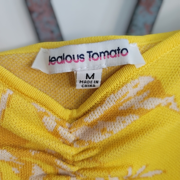 FLYING TOMATO, GOOD AND GONE JACQUARD Crop Sweater top, Yellow & Ivory, Sz M - Picture 3 of 5